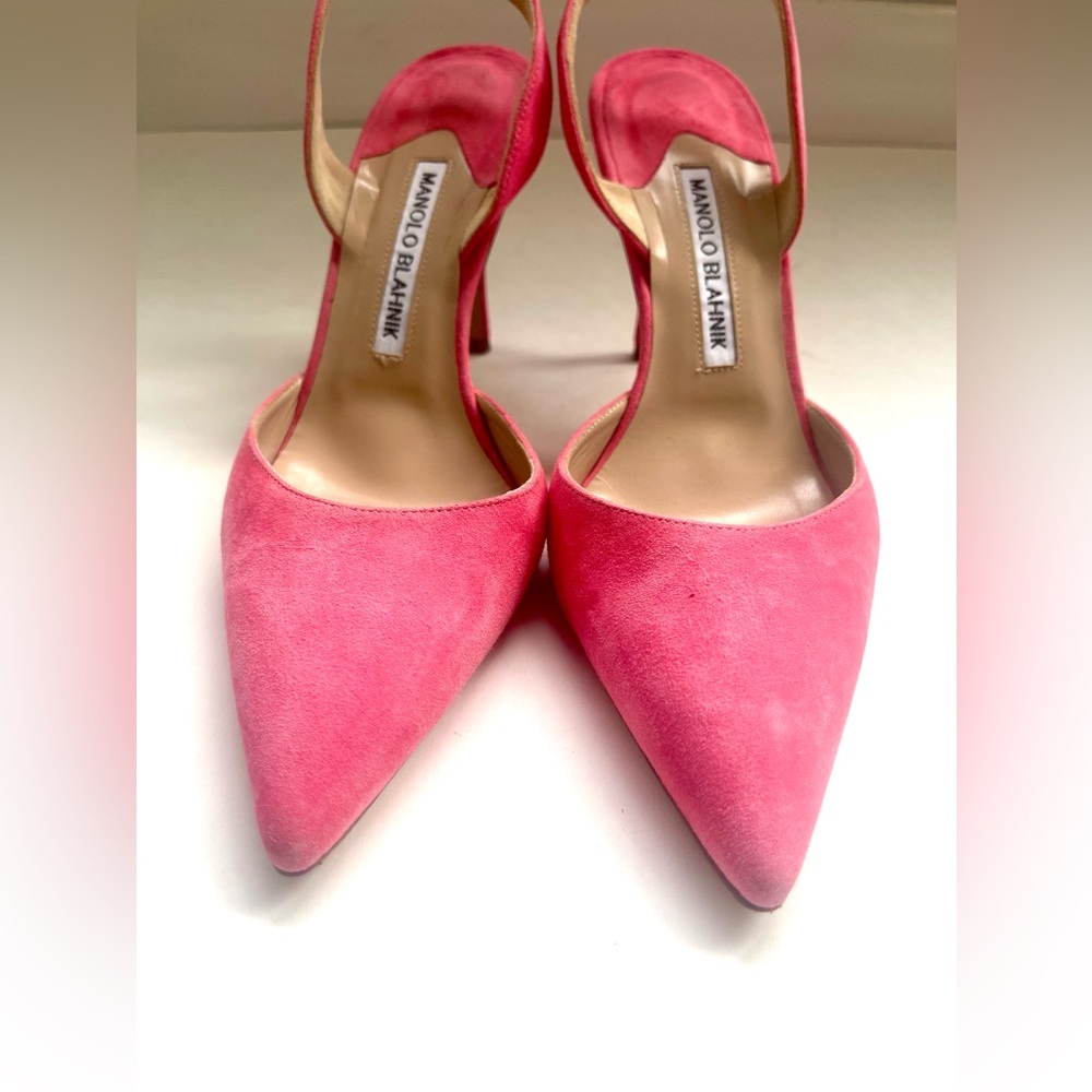 Manolo Blahnik Pink Suede Slingback Pump - Picture 4 of 8